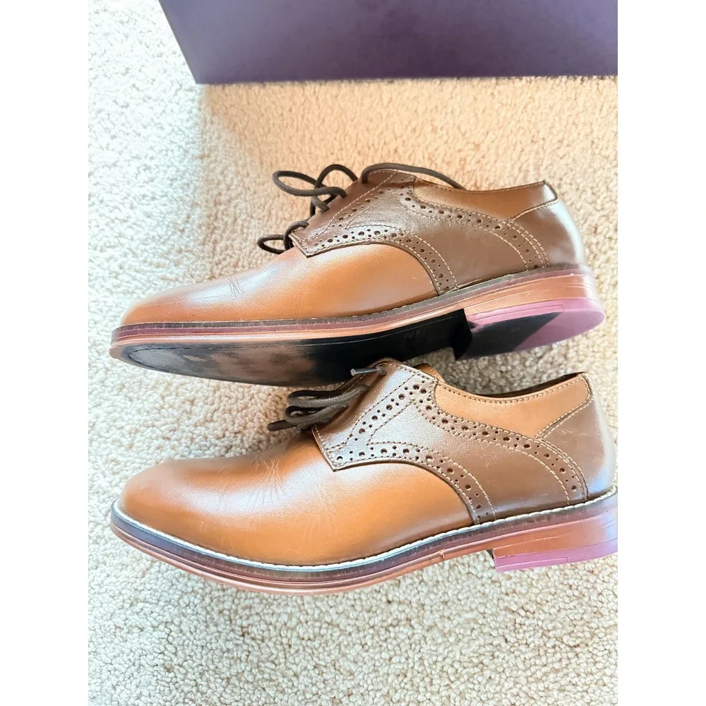 Johnston & Murphy Boys BK Conard Saddle Leather Oxford Shoes 3.5M Tan Brown